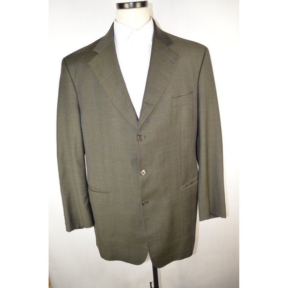 Jack Victor Blazer Mens 48L‎ Gray Blue Plaid 3 Button Sport Coat Linden CT Wool - Picture 1 of 15
